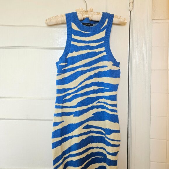Blue tiger striped knit mini dress - Picture 2 of 3